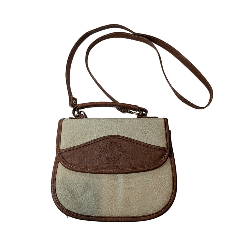 KL Collection Crossbody Bag Womens Small Cream Brown Faux Leather Organizer